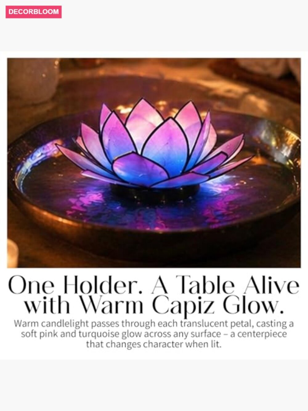 Capiz Shell Lotus Tea Light Holder - Handcrafted Boho Decor - Picture 6 of 7